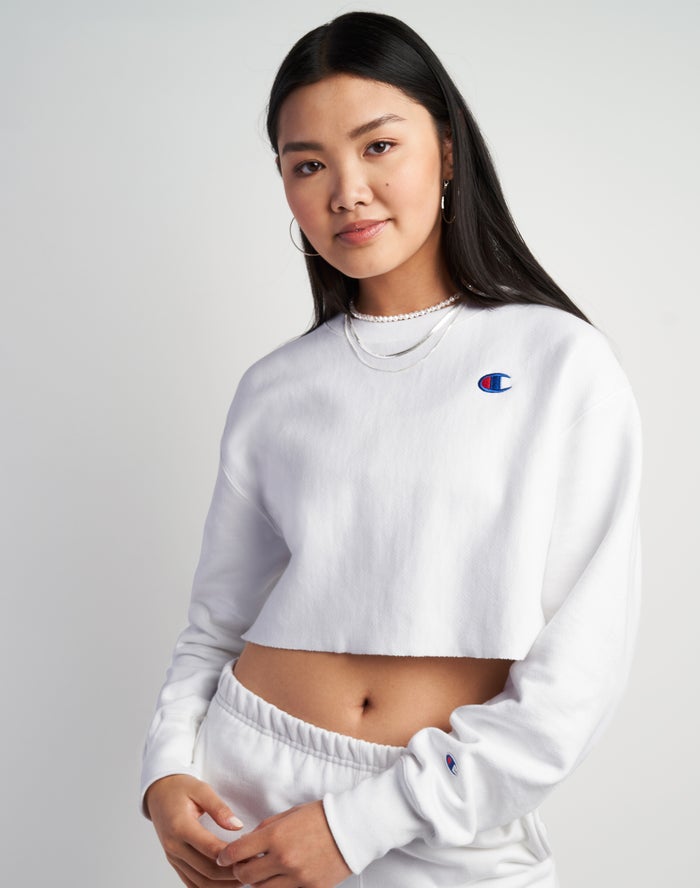 Champion Sweatshirt Dames - Wit - Reverse Weave Cropped Cut-Off Crew ( 953824-LAJ )